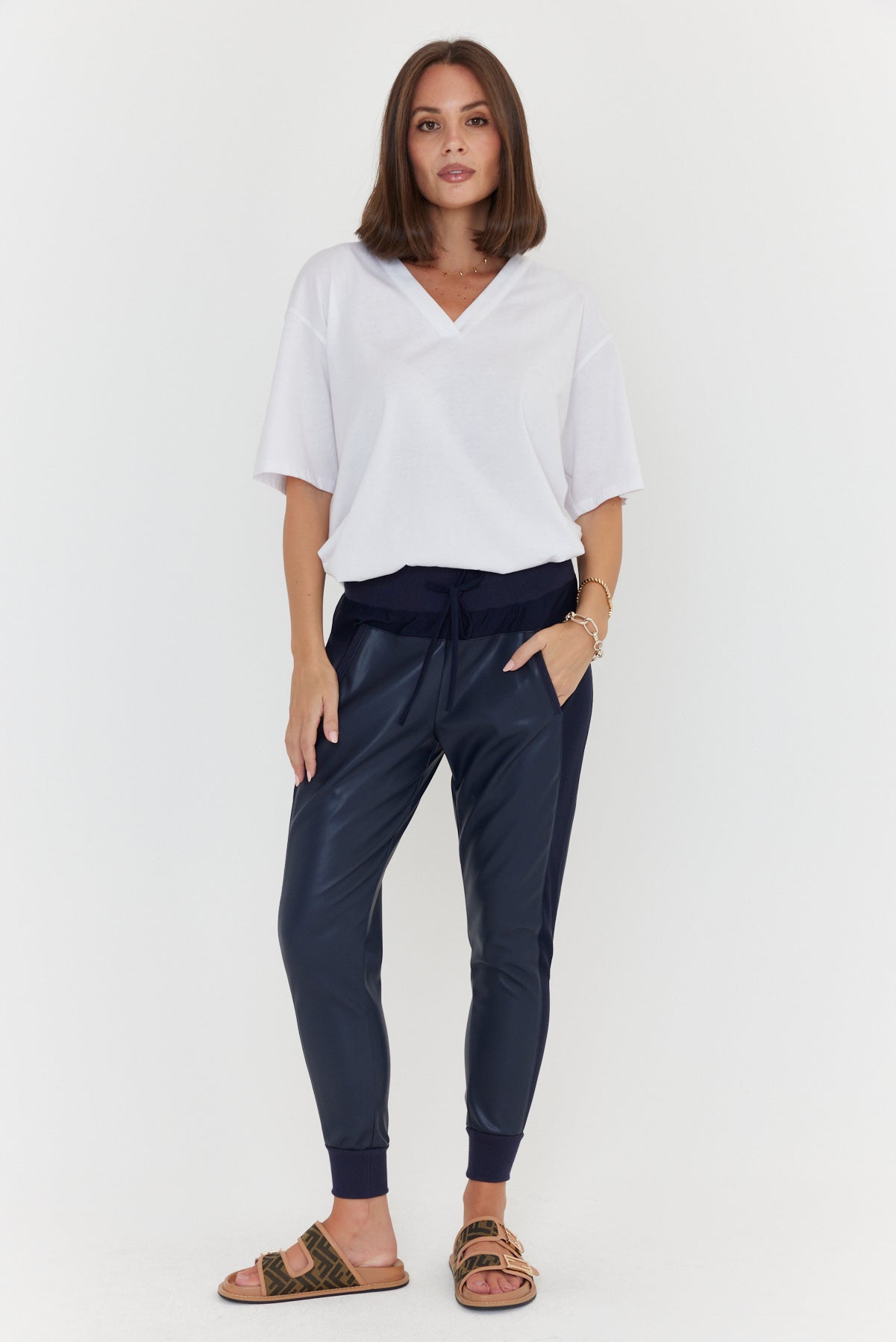 JOEY Pants Vegan Leather Navy