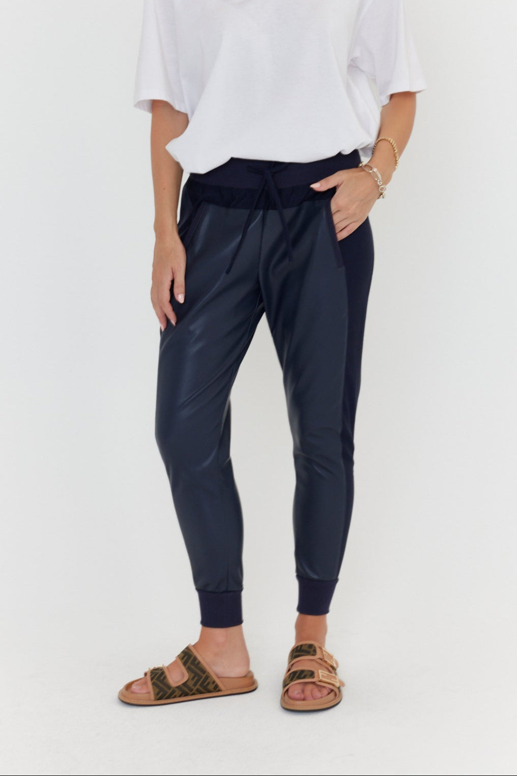 JOEY Pants Vegan Leather Navy