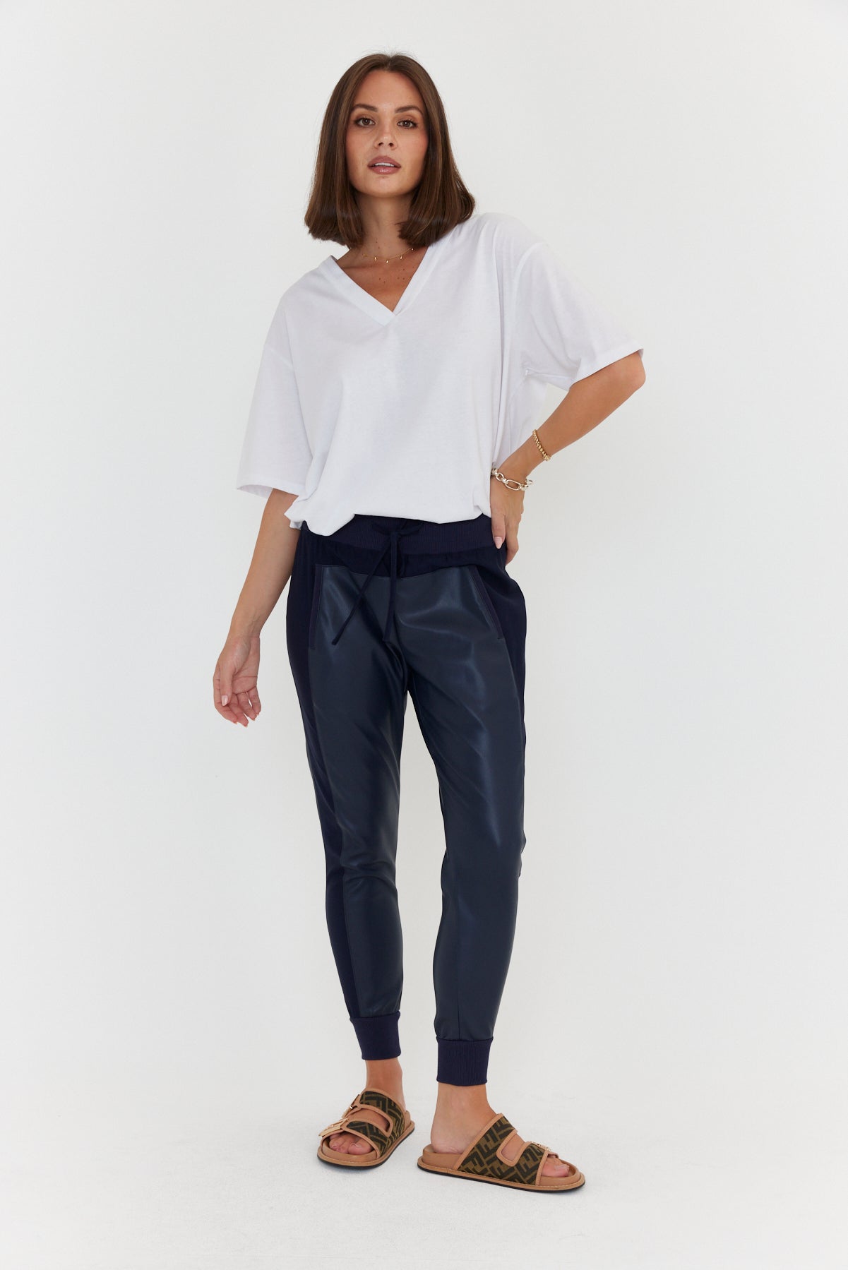 JOEY Pants Vegan Leather Navy
