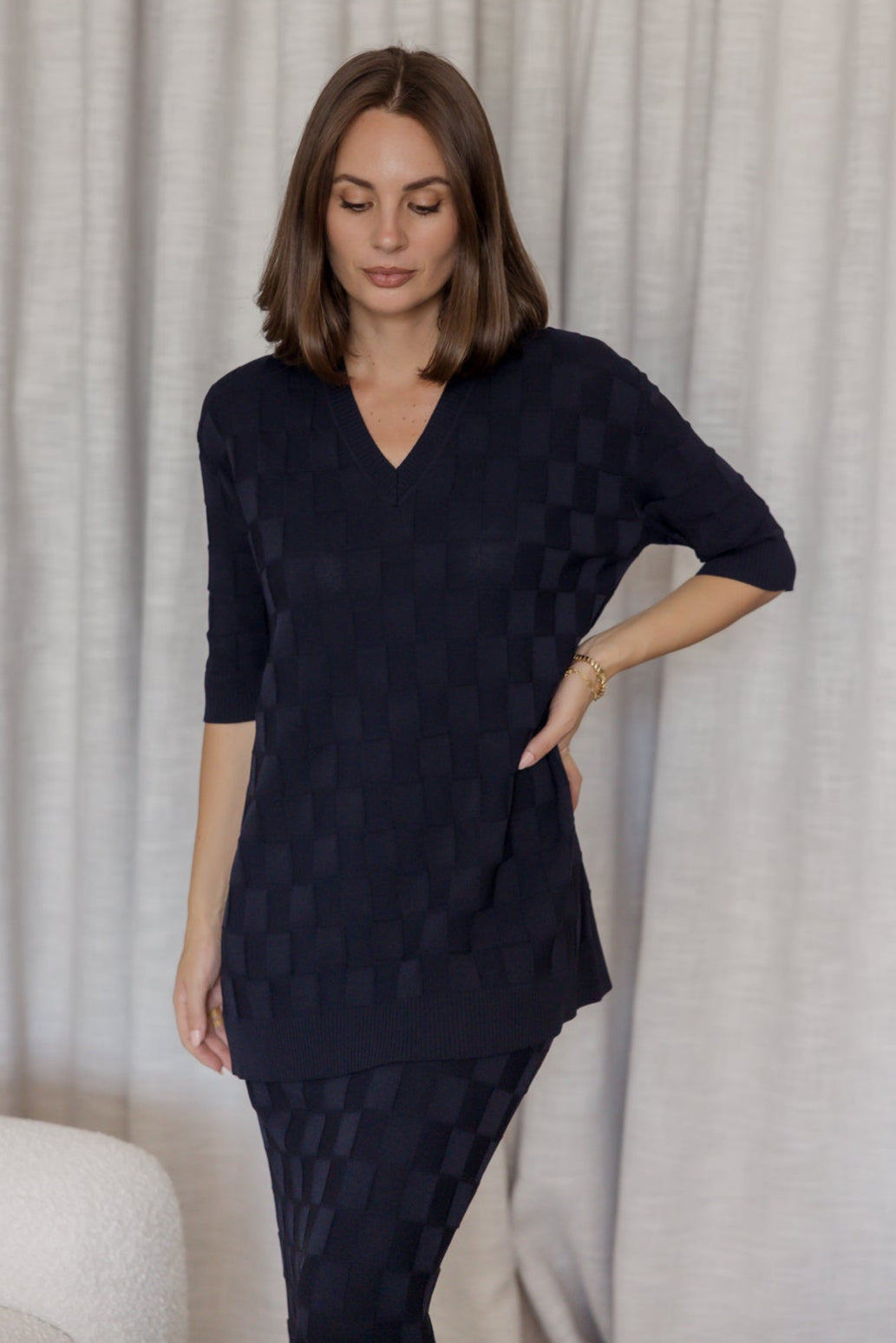 LUX V Knit Top Navy