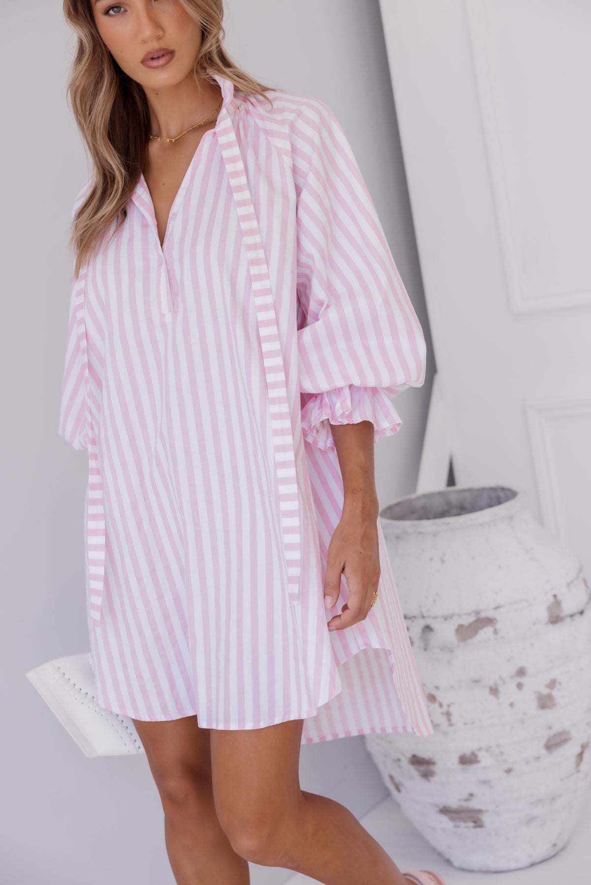 LYCIUM Dress Light Pink Thick Stripe