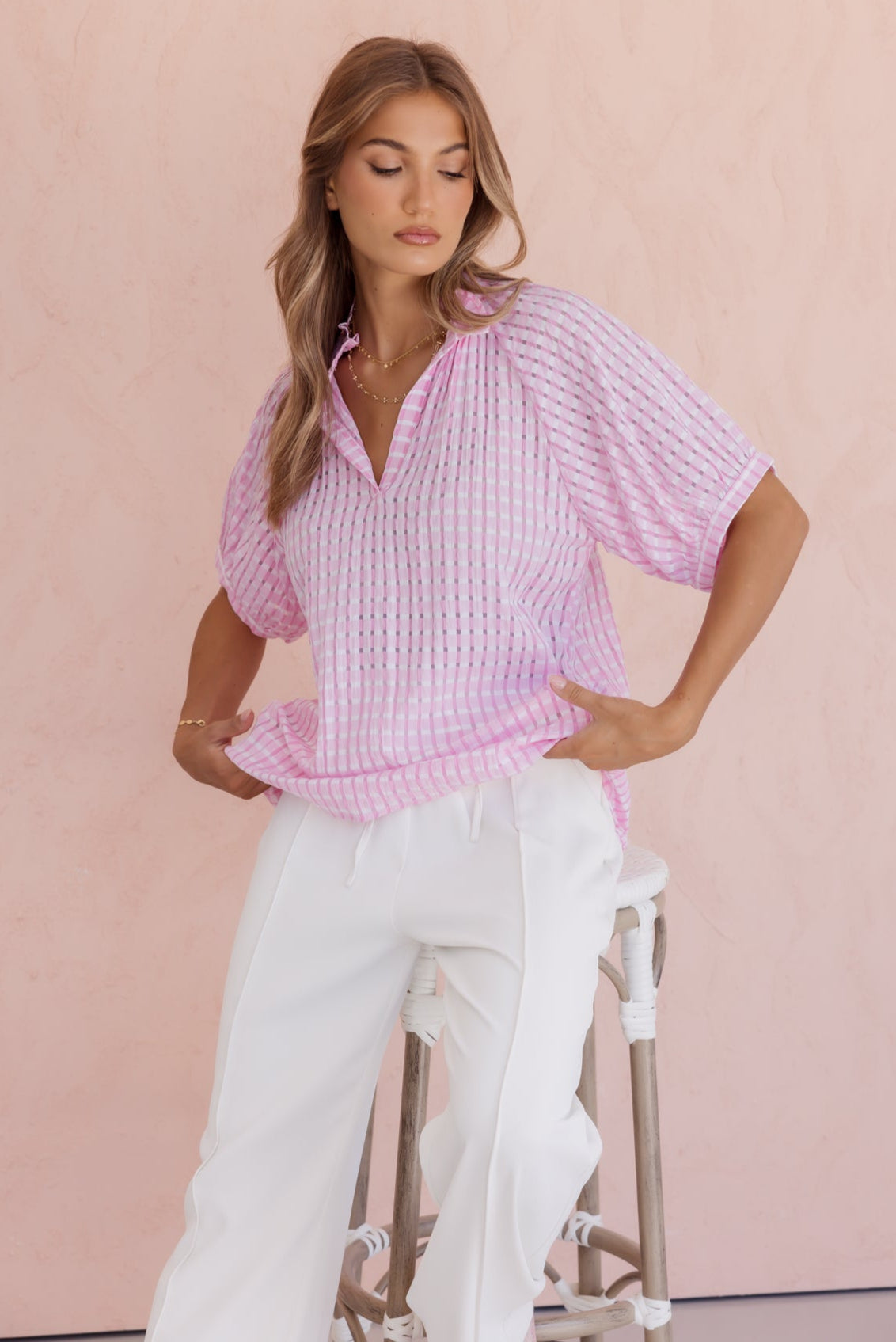 PRESTO Blouse Chequer Pink