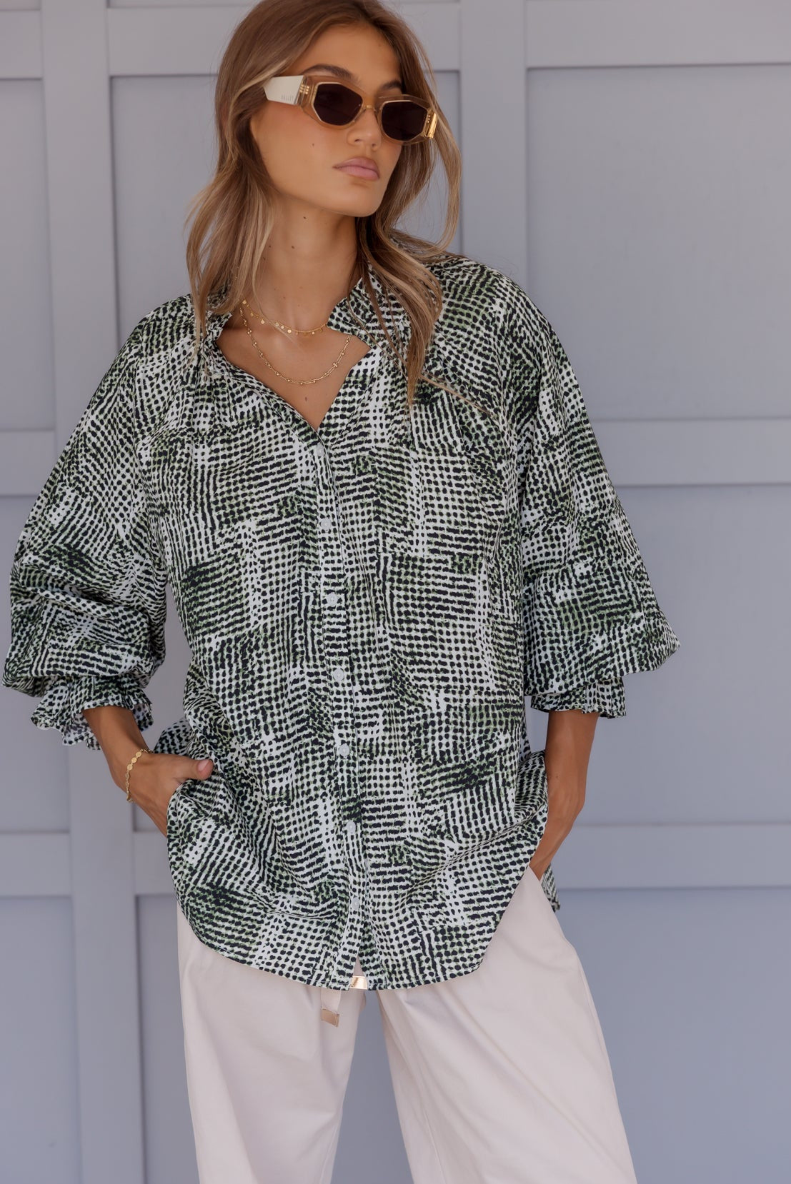 MEEKA Blouse Emerald Textured Print