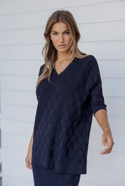 LUX V Knit Top Navy