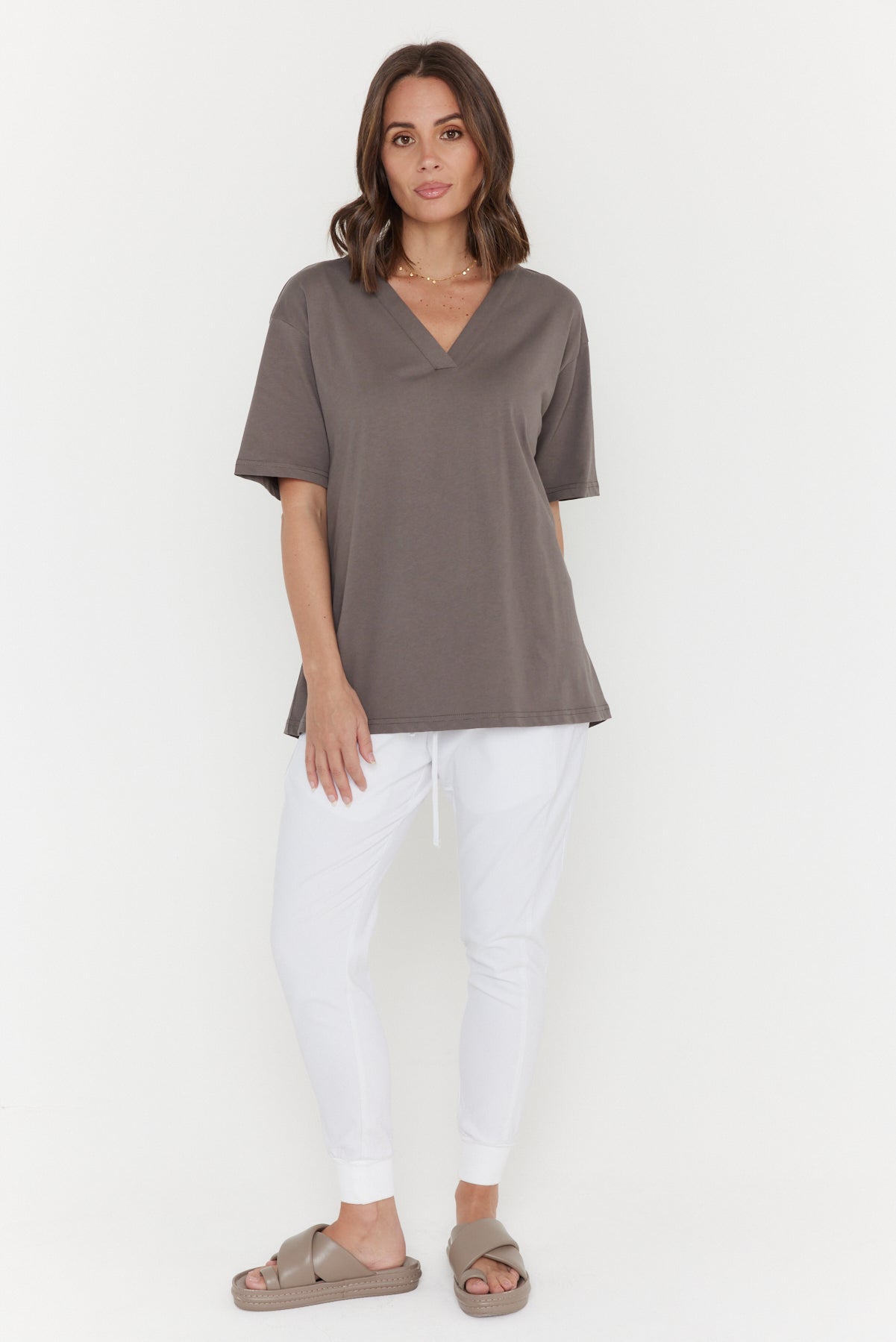 NIX V-Neck T-Shirt Taupe Brown