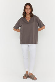 NIX V-Neck T-Shirt Taupe Brown