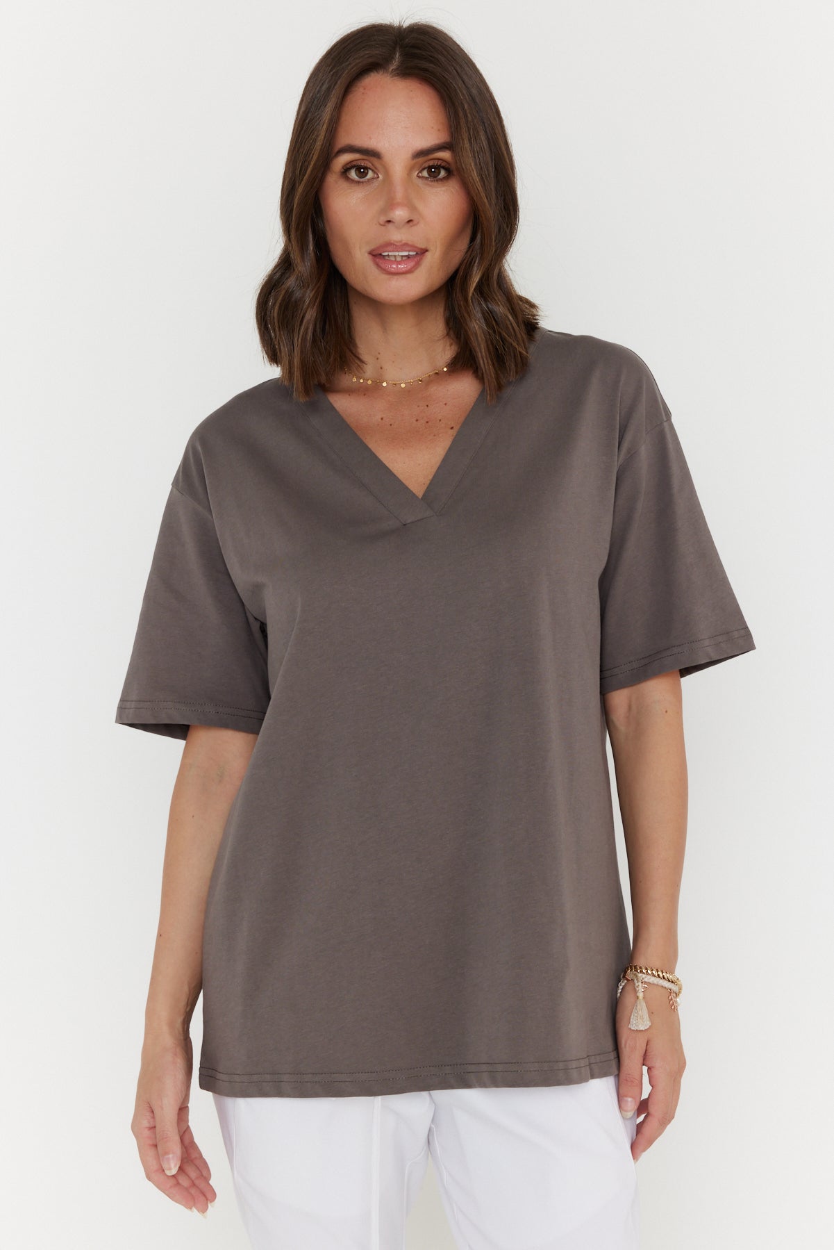 NIX V-Neck T-Shirt Taupe Brown