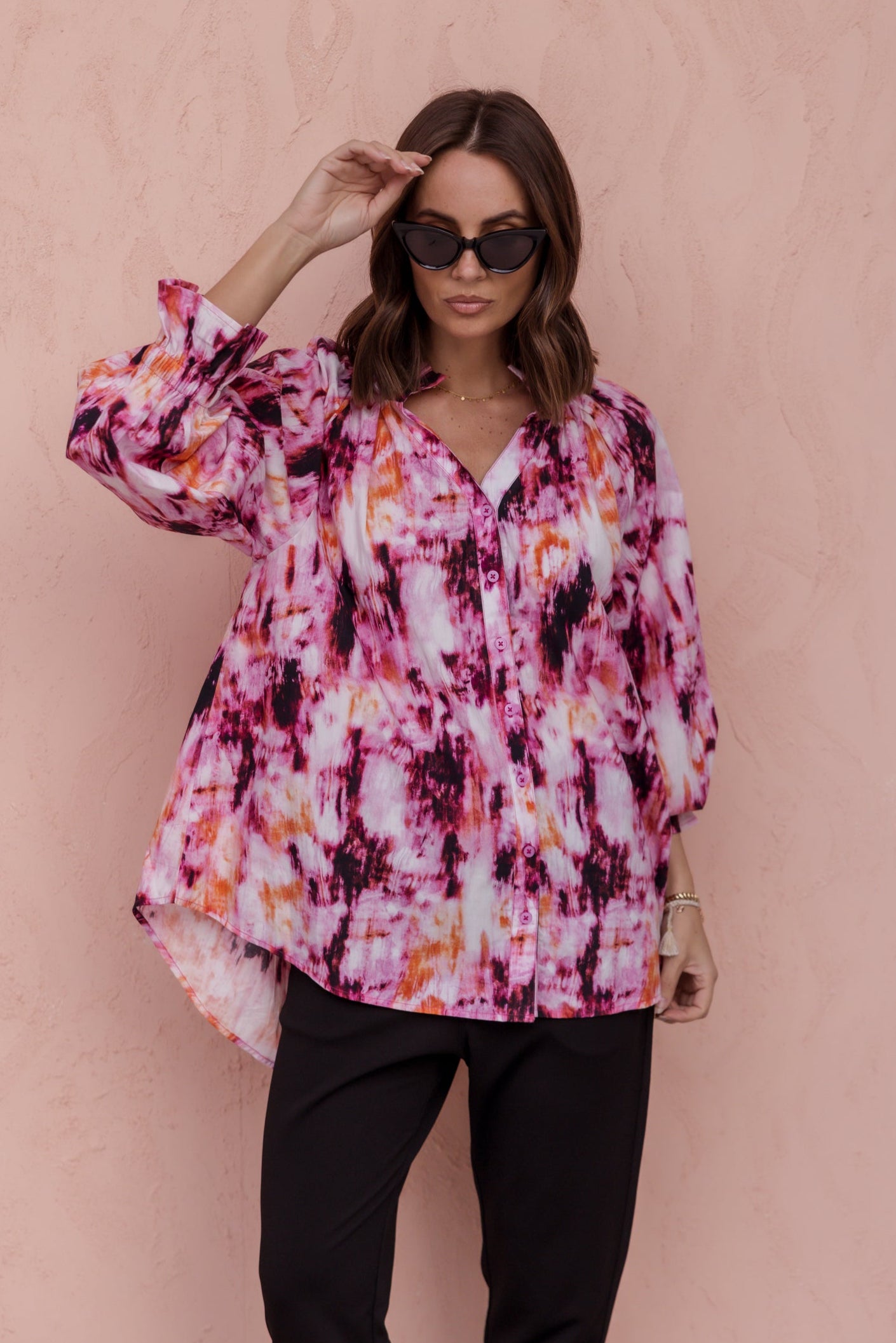 MEEKA Blouse Pink Textured Print