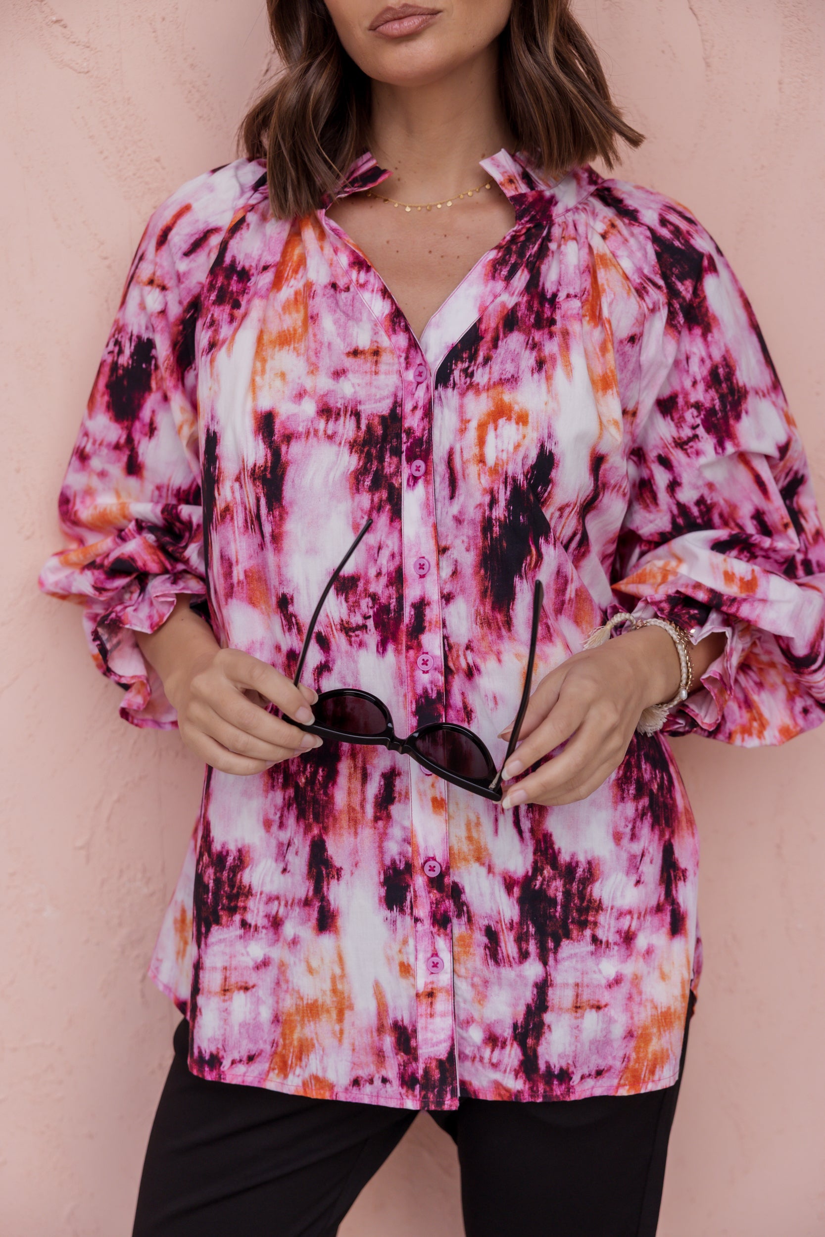 MEEKA Blouse Pink Textured Print