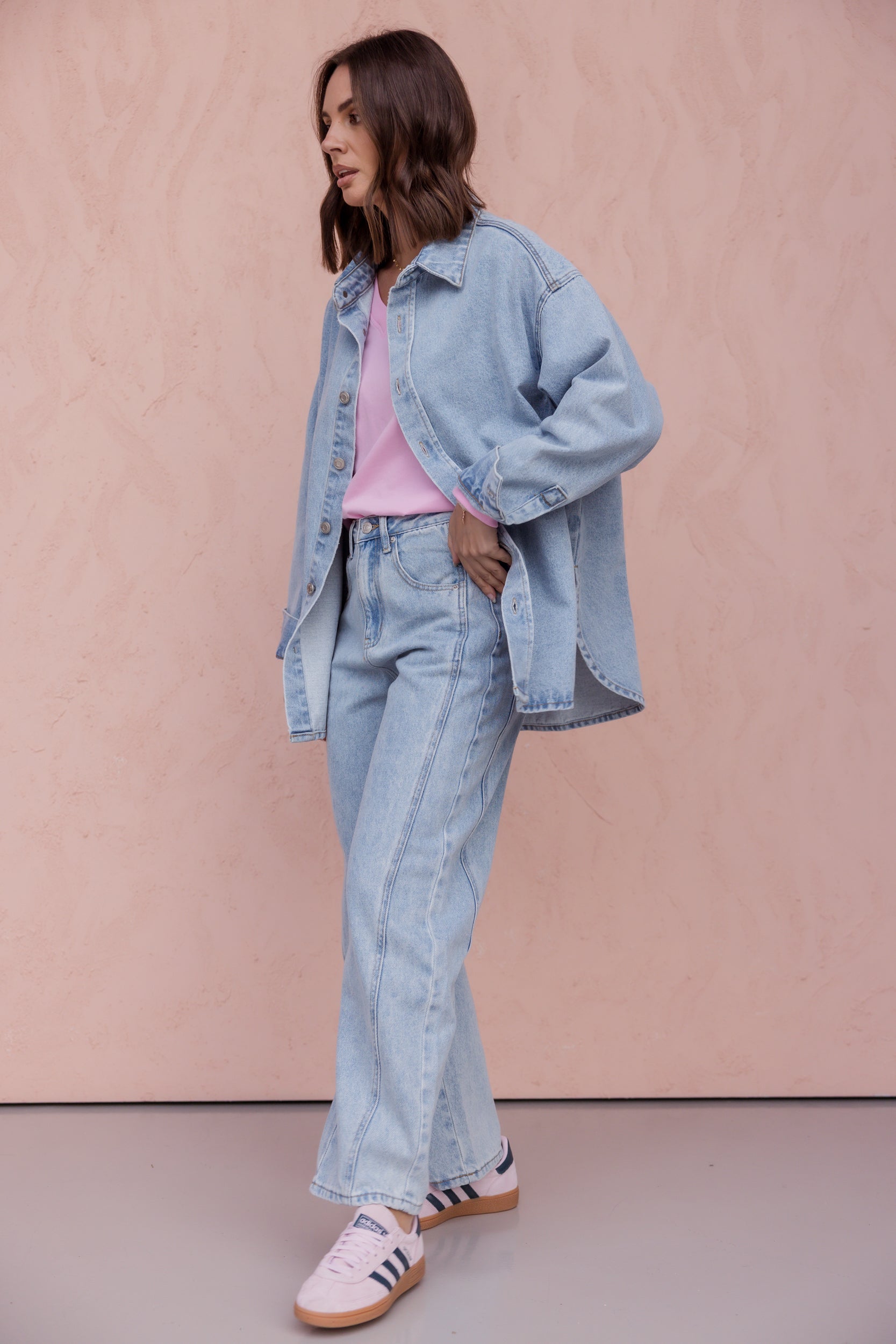 BASEN Shacket Light Blue Wash Denim