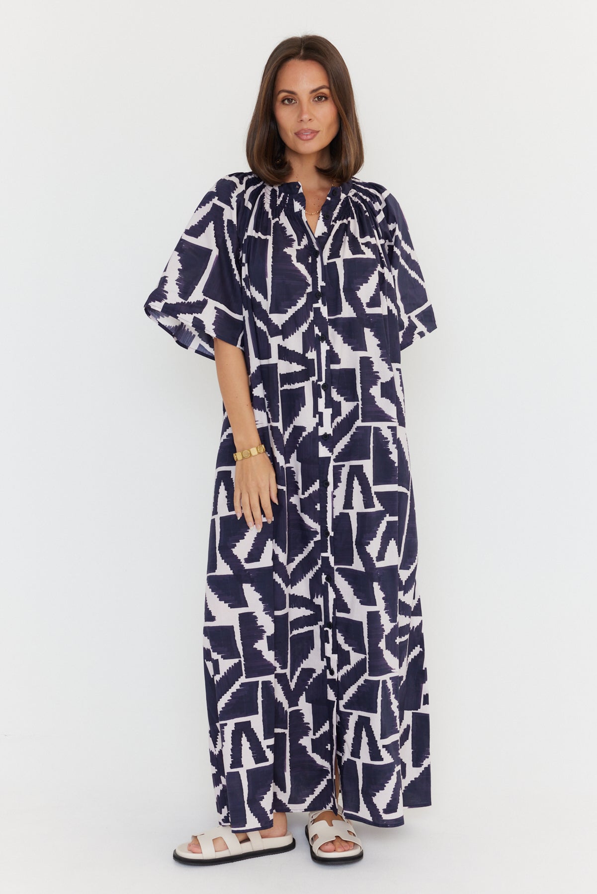 KITTO Dress Navy Geo Print