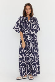 KITTO Dress Navy Geo Print