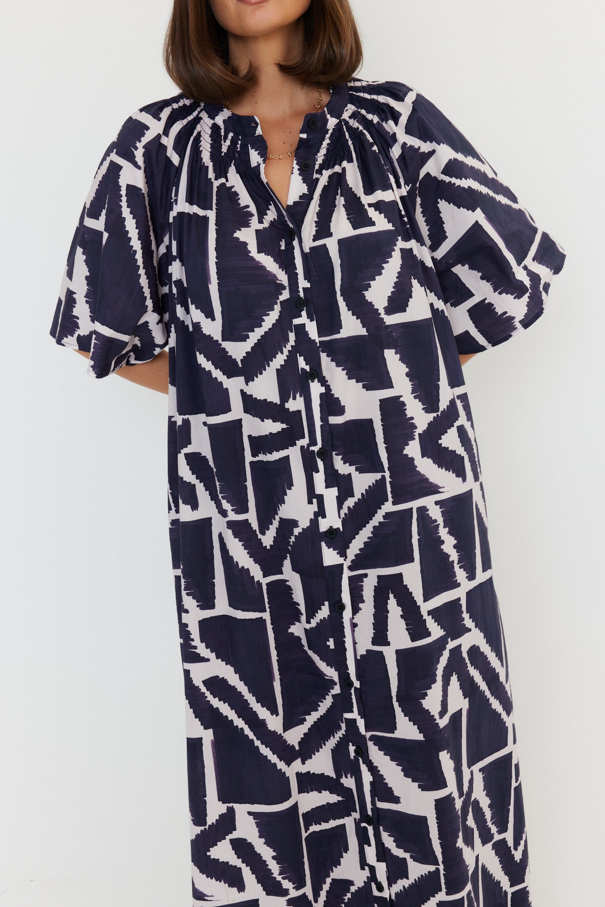 KITTO Dress Navy Geo Print