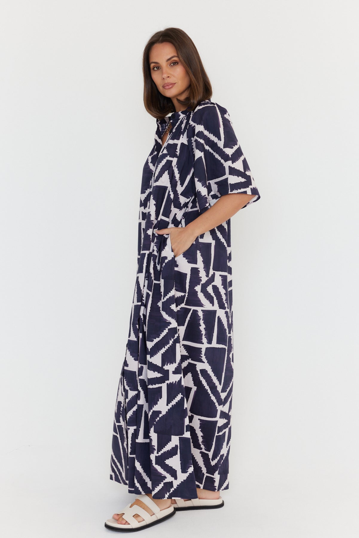 KITTO Dress Navy Geo Print