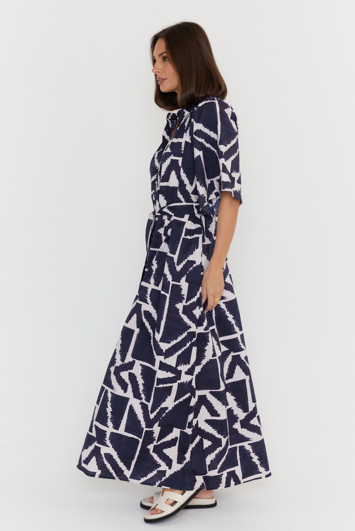 KITTO Dress Navy Geo Print