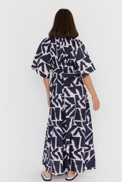 KITTO Dress Navy Geo Print