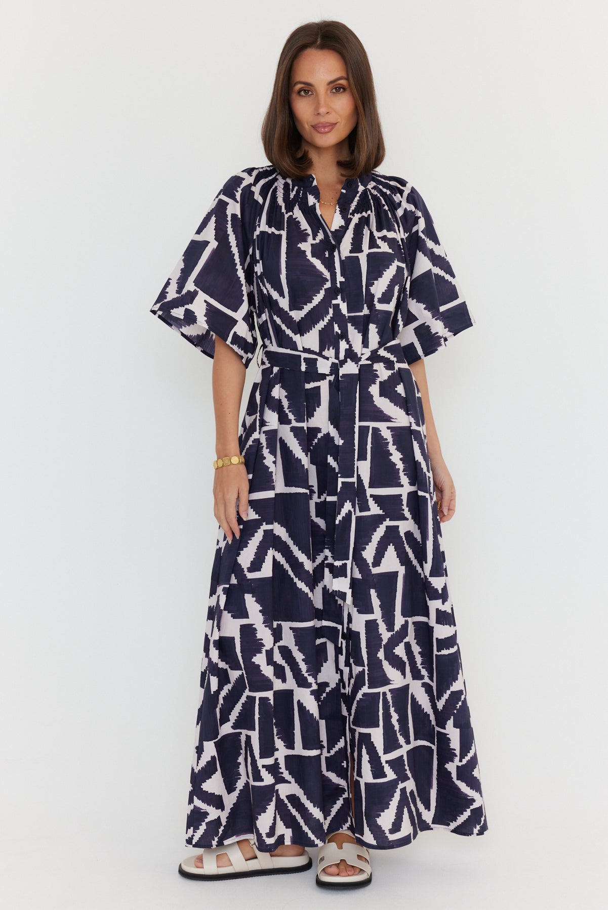 KITTO Dress Navy Geo Print