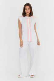 ROMAN Blouse White/Fluro Pink