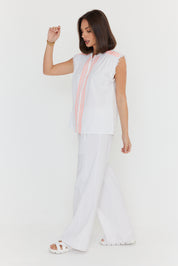 ROMAN Blouse White/Fluro Pink
