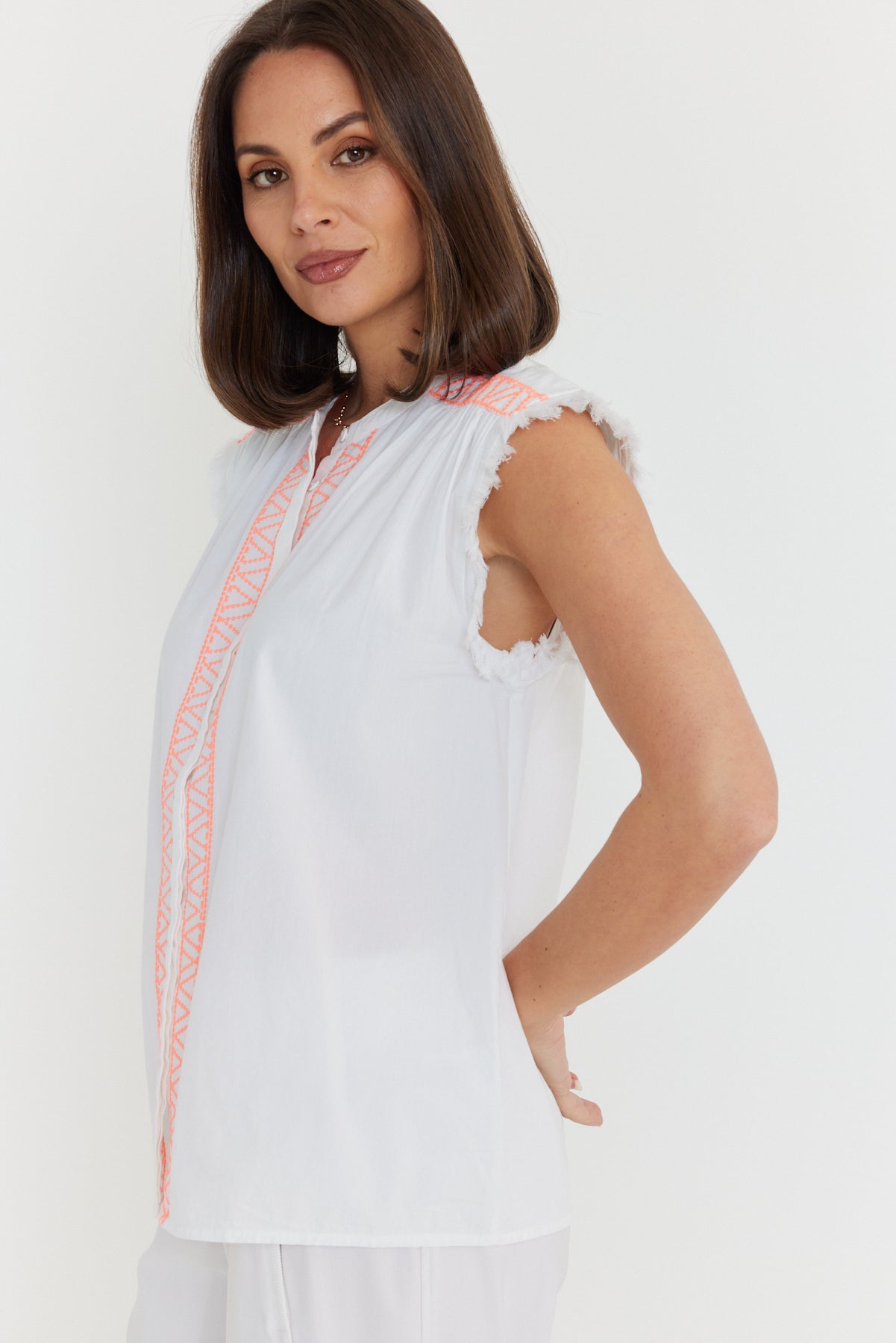 ROMAN Blouse White/Fluro Pink