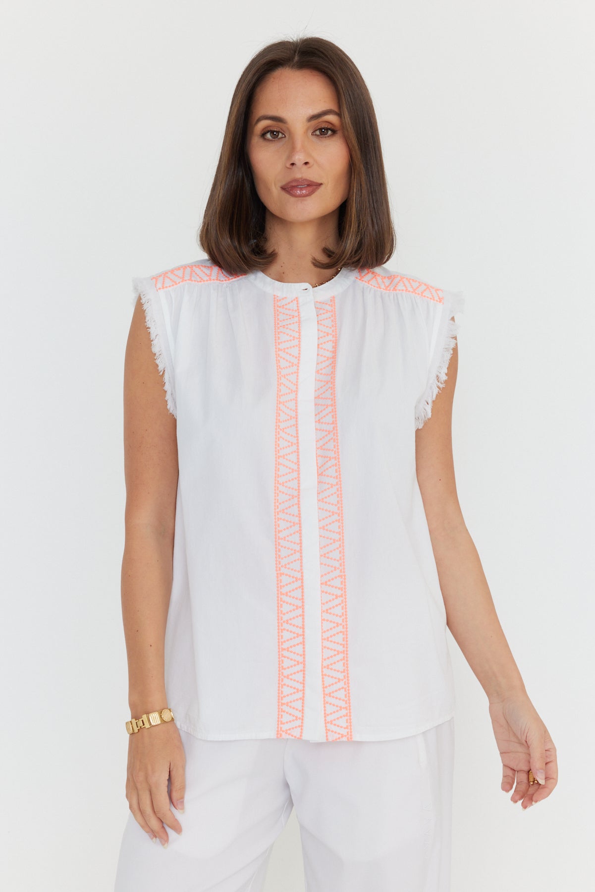 ROMAN Blouse White/Fluro Pink