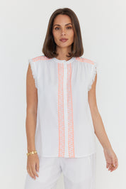 ROMAN Blouse White/Fluro Pink