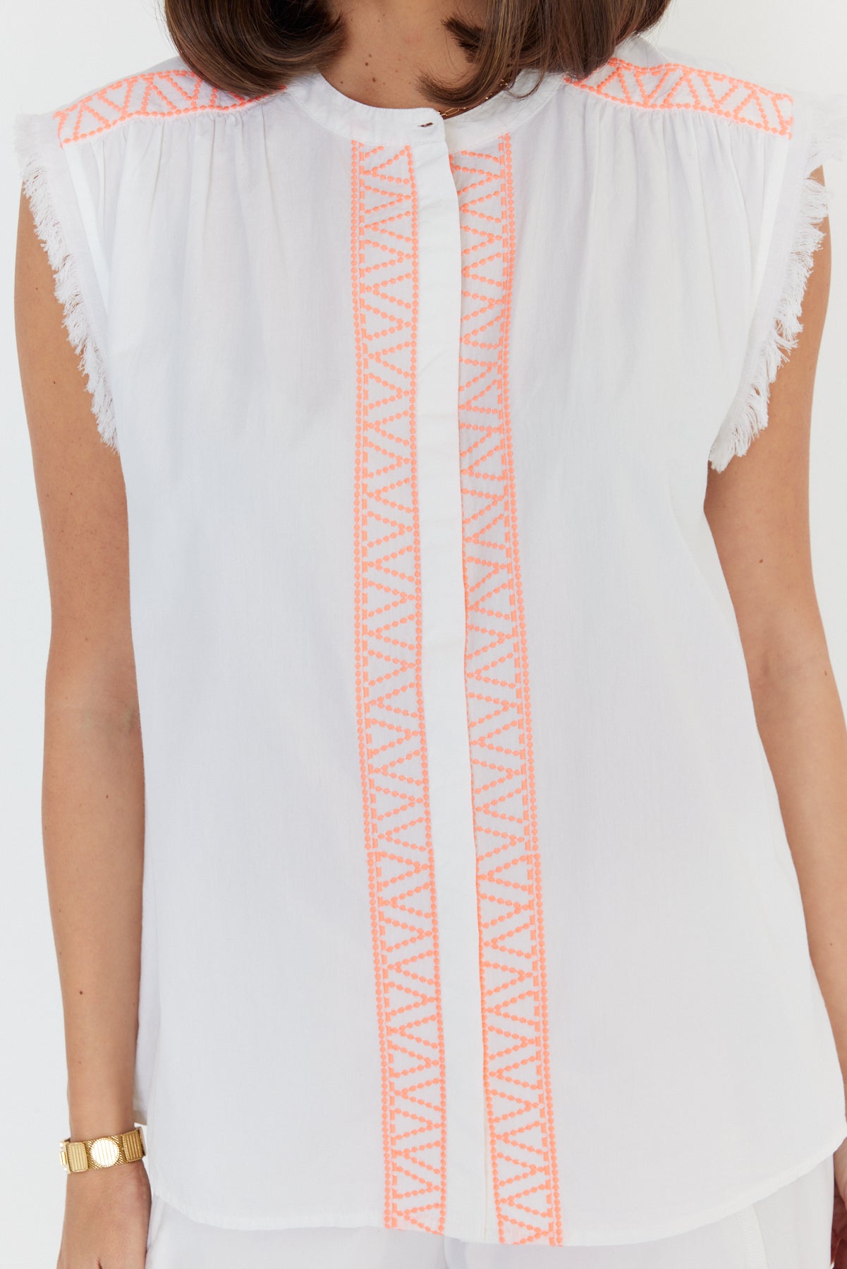 ROMAN Blouse White/Fluro Pink