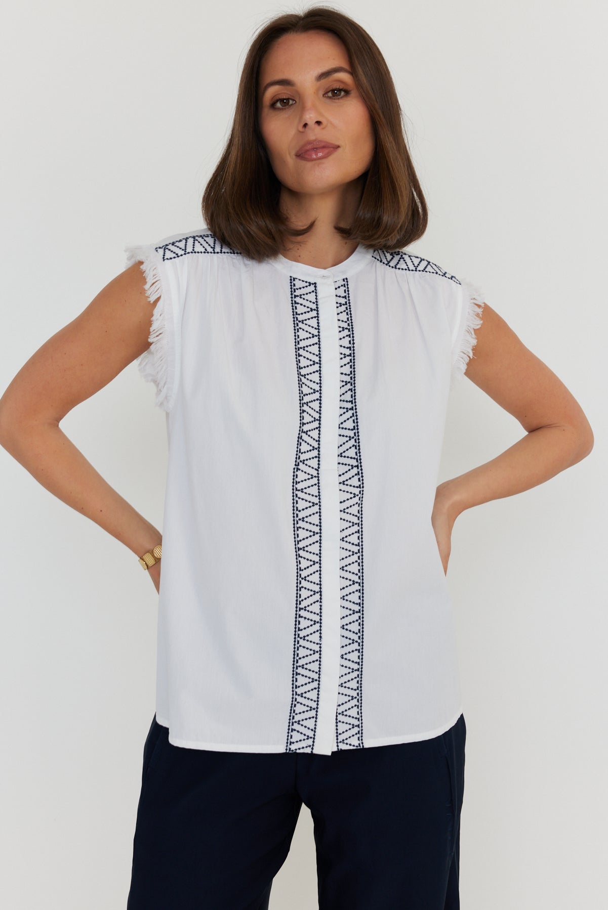 ROMAN Top White/Navy