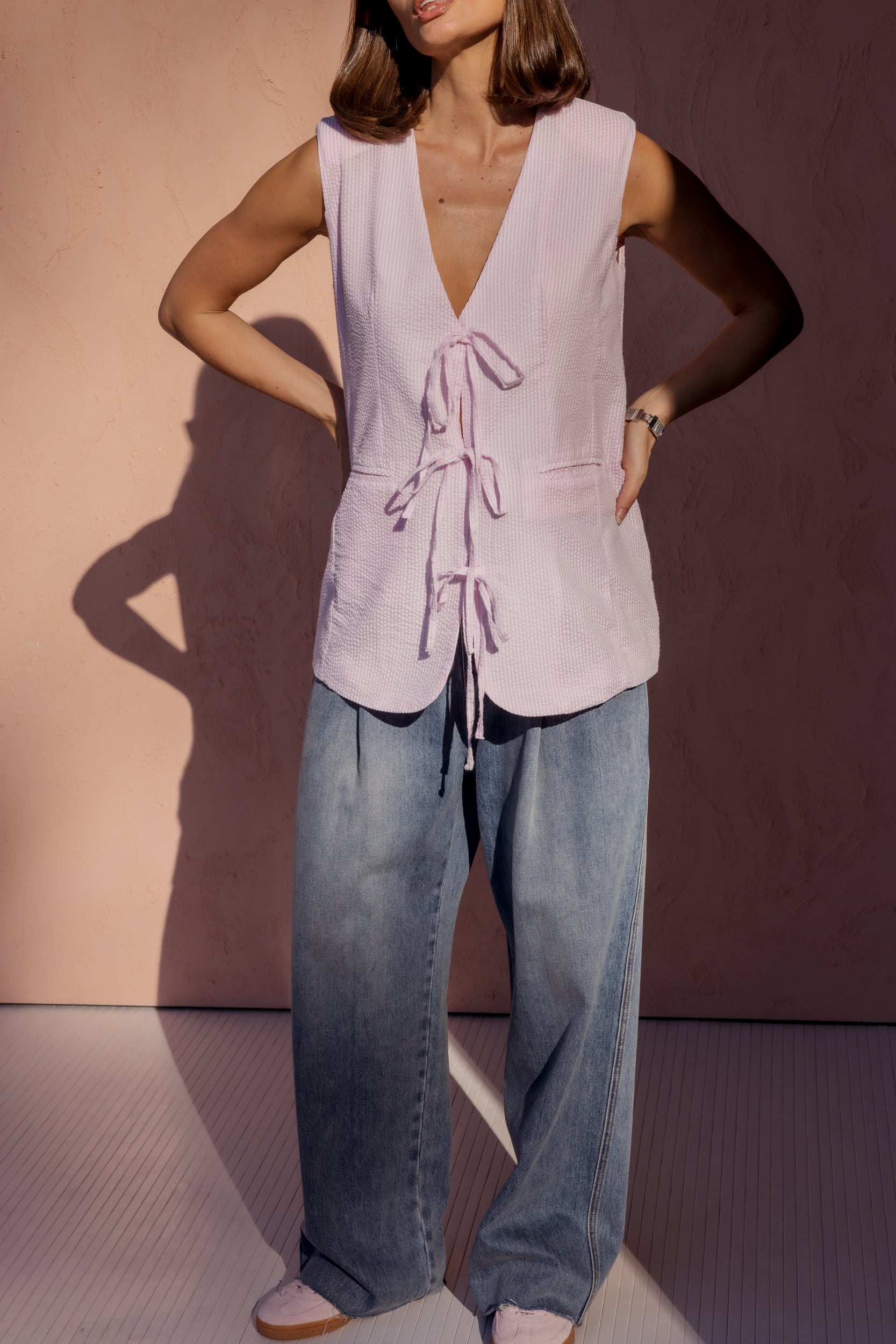 VULTAR Vest Pink Stripe