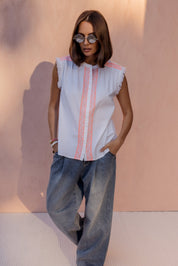 ROMAN Blouse White/Fluro Pink