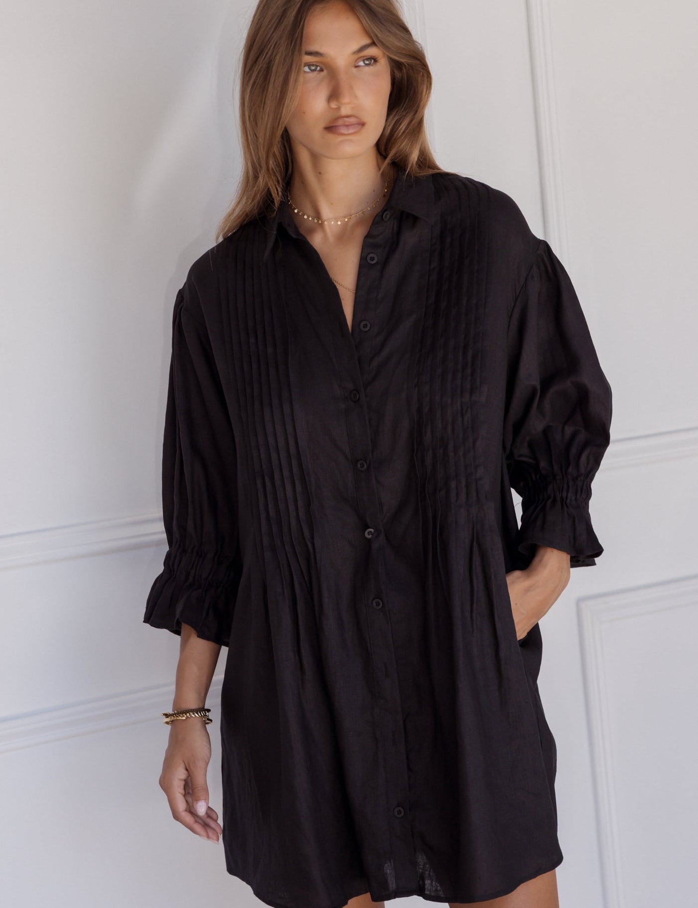 BERKEN Dress in Black, oversized linen shirt dress by Alexandra Australia