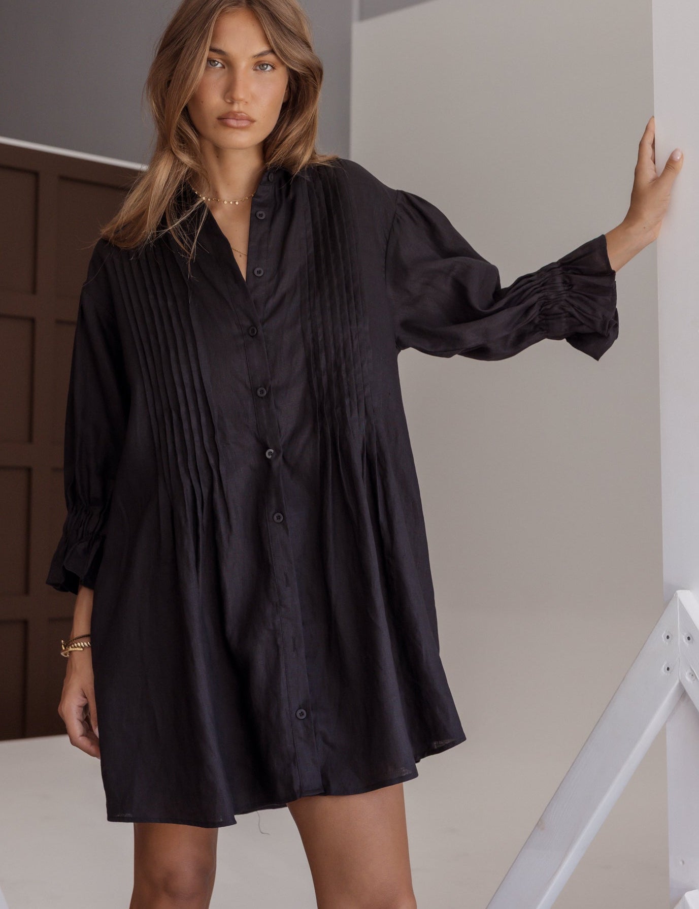 BERKEN Dress in Black, oversized linen shirt dress by Alexandra Australia