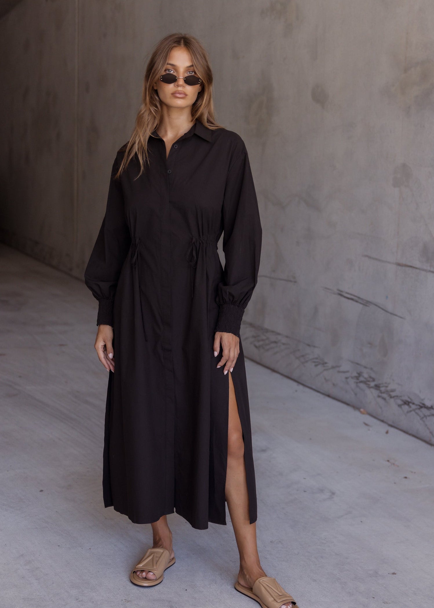 alexandria grey floaty maxi dress Alessandra Slinky Ruffle Maxi Dress / Grey | MESHKI