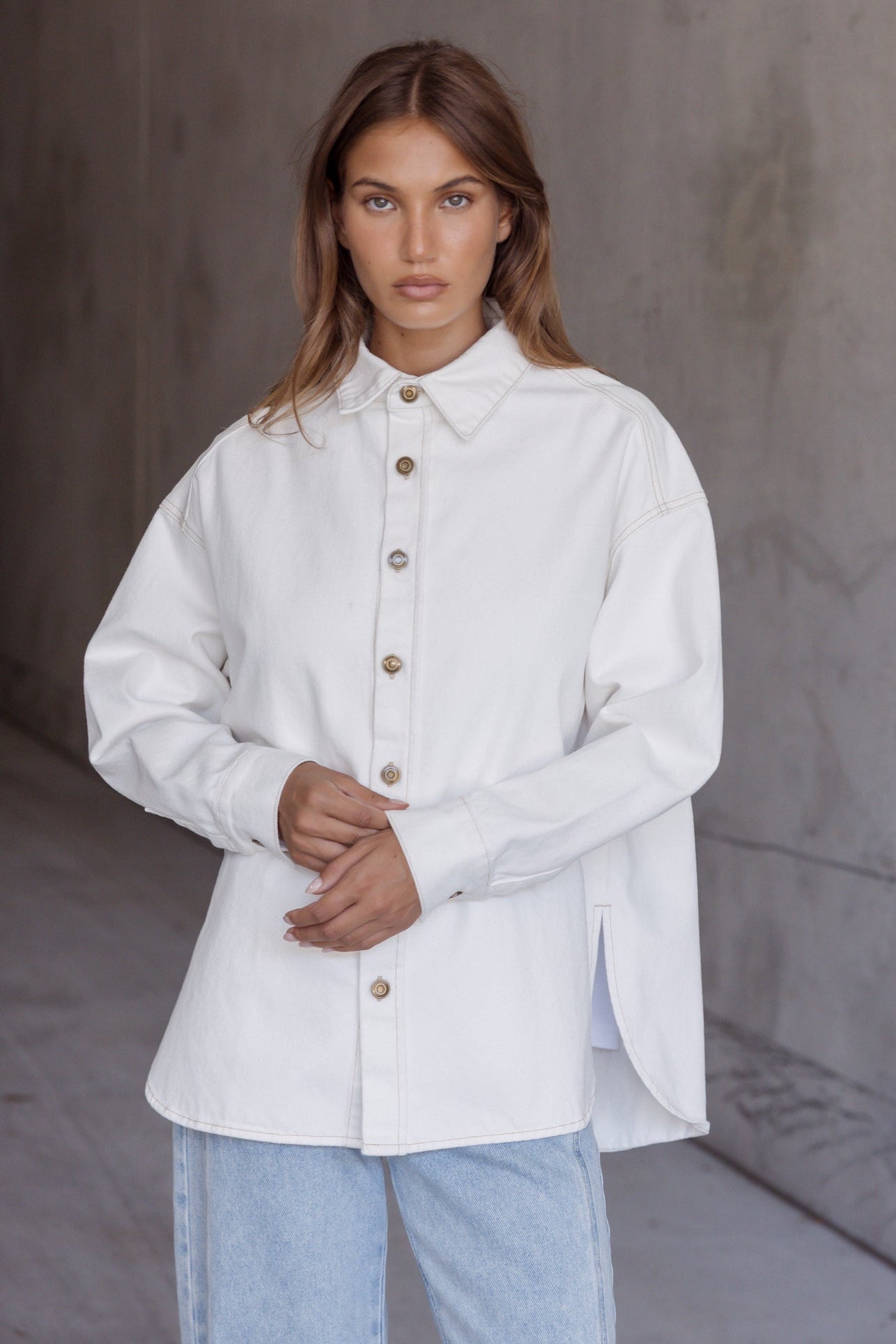 BASEN Shacket White Denim