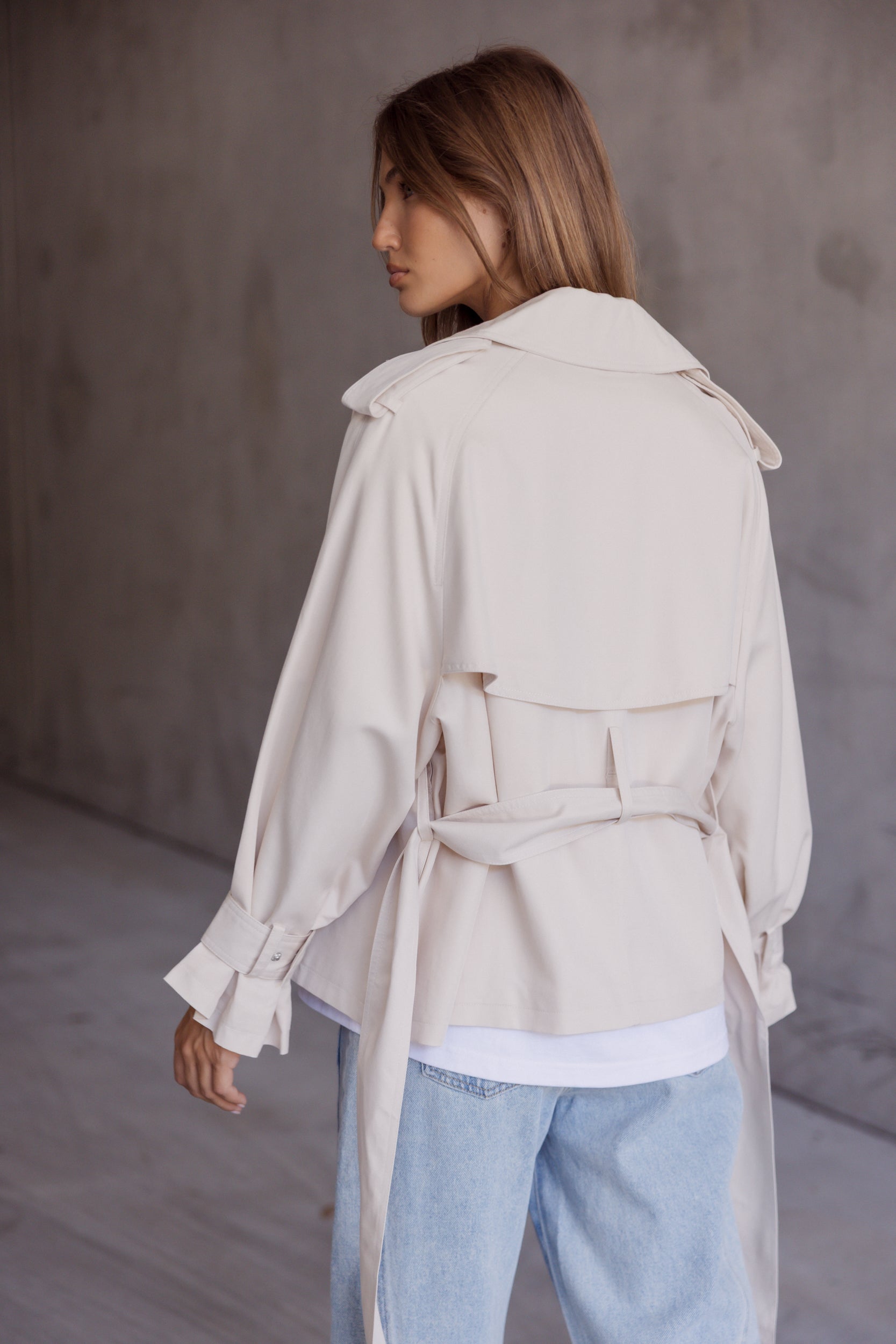 SOREN Soft Cropped Trench Light Stone