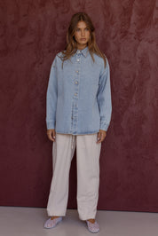 BASEN Shacket Light Blue Denim