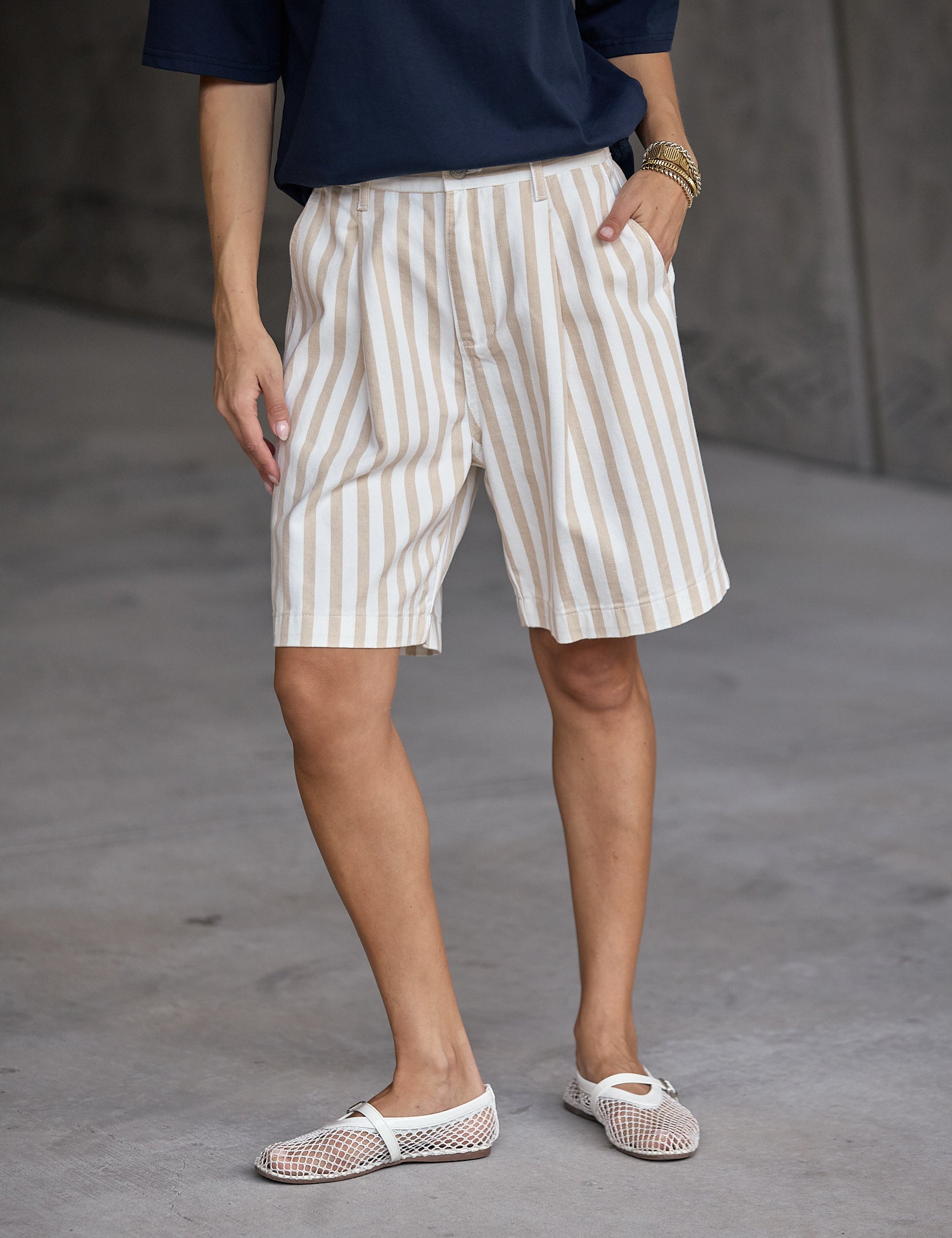 HARVEY Shorts Beige Stripe