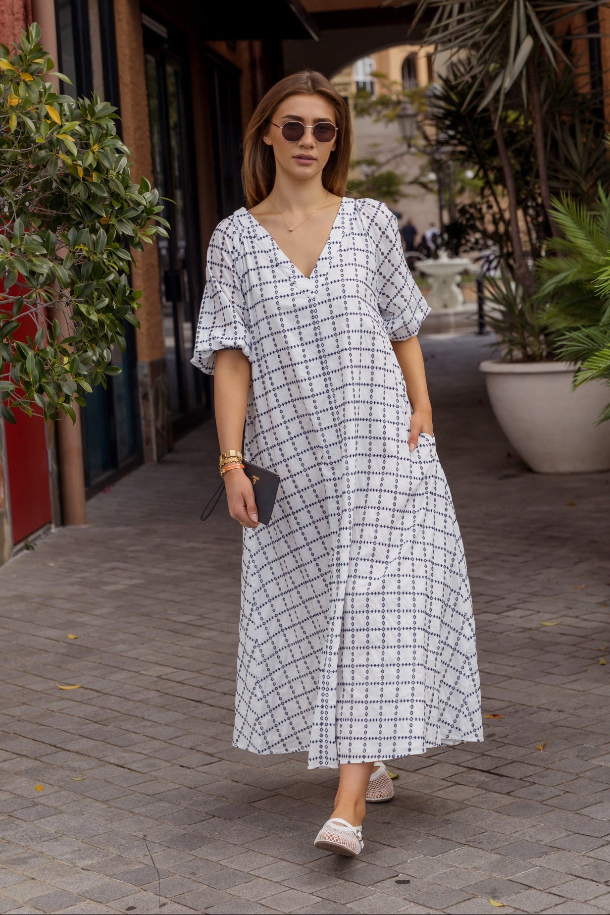 ROMI Maxi Dress White/Navy