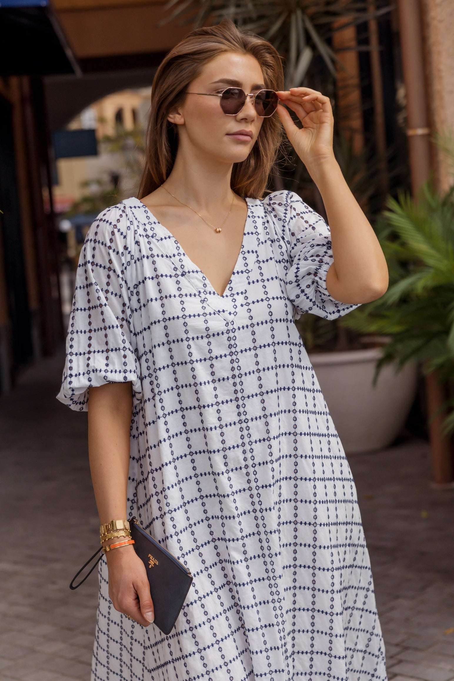 ROMI Maxi Dress White/Navy