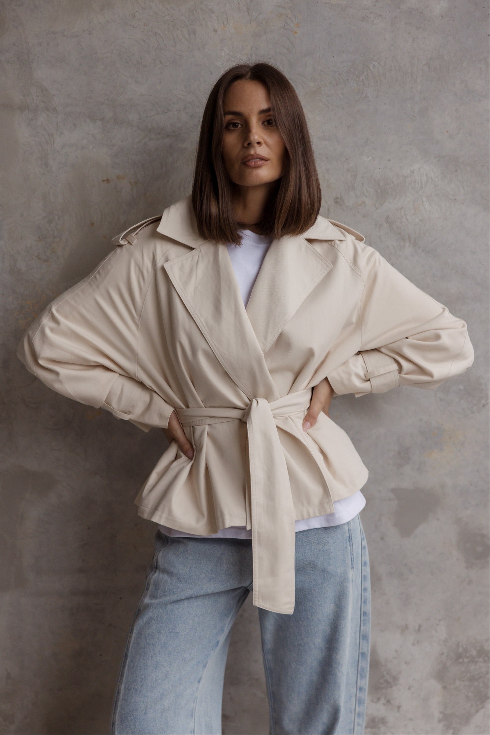 SOREN Soft Cropped Trench Light Stone