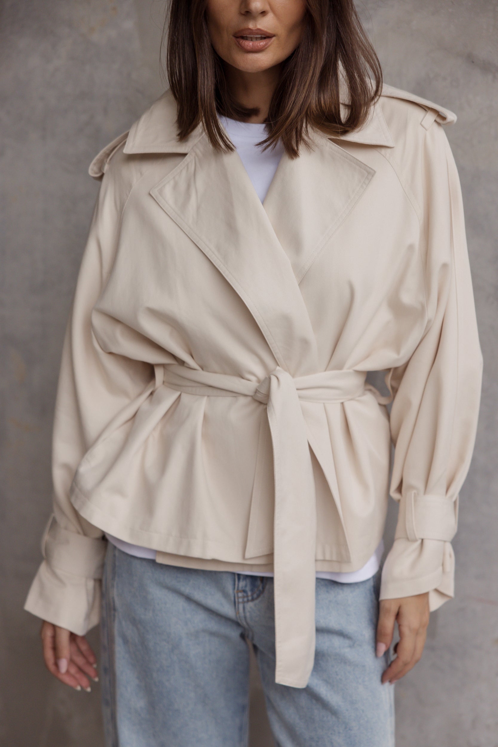 SOREN Soft Cropped Trench Light Stone