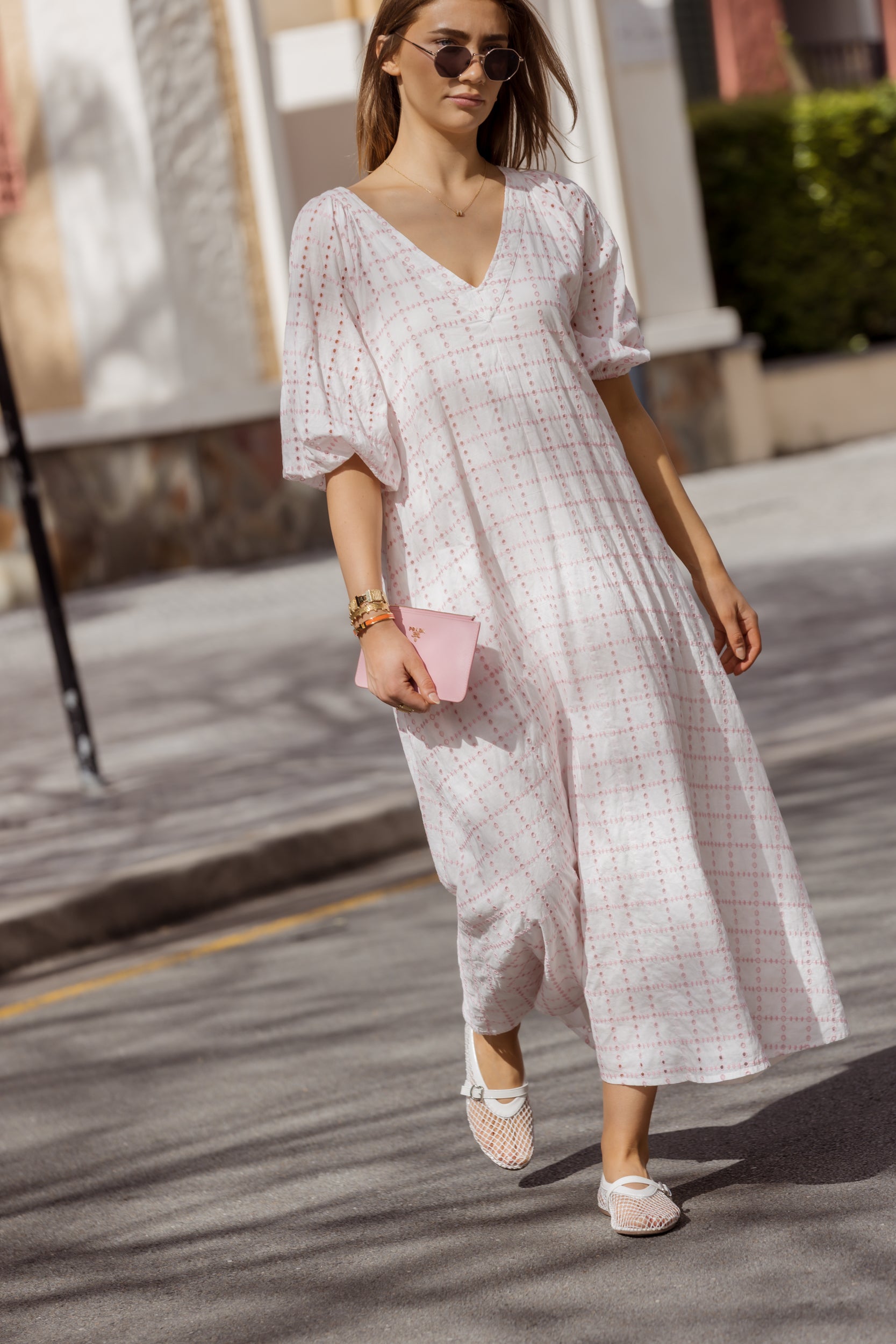 ROMI Maxi Dress White/Pink