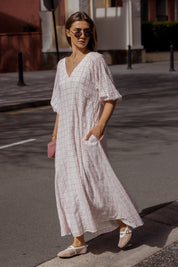 ROMI Maxi Dress White/Pink