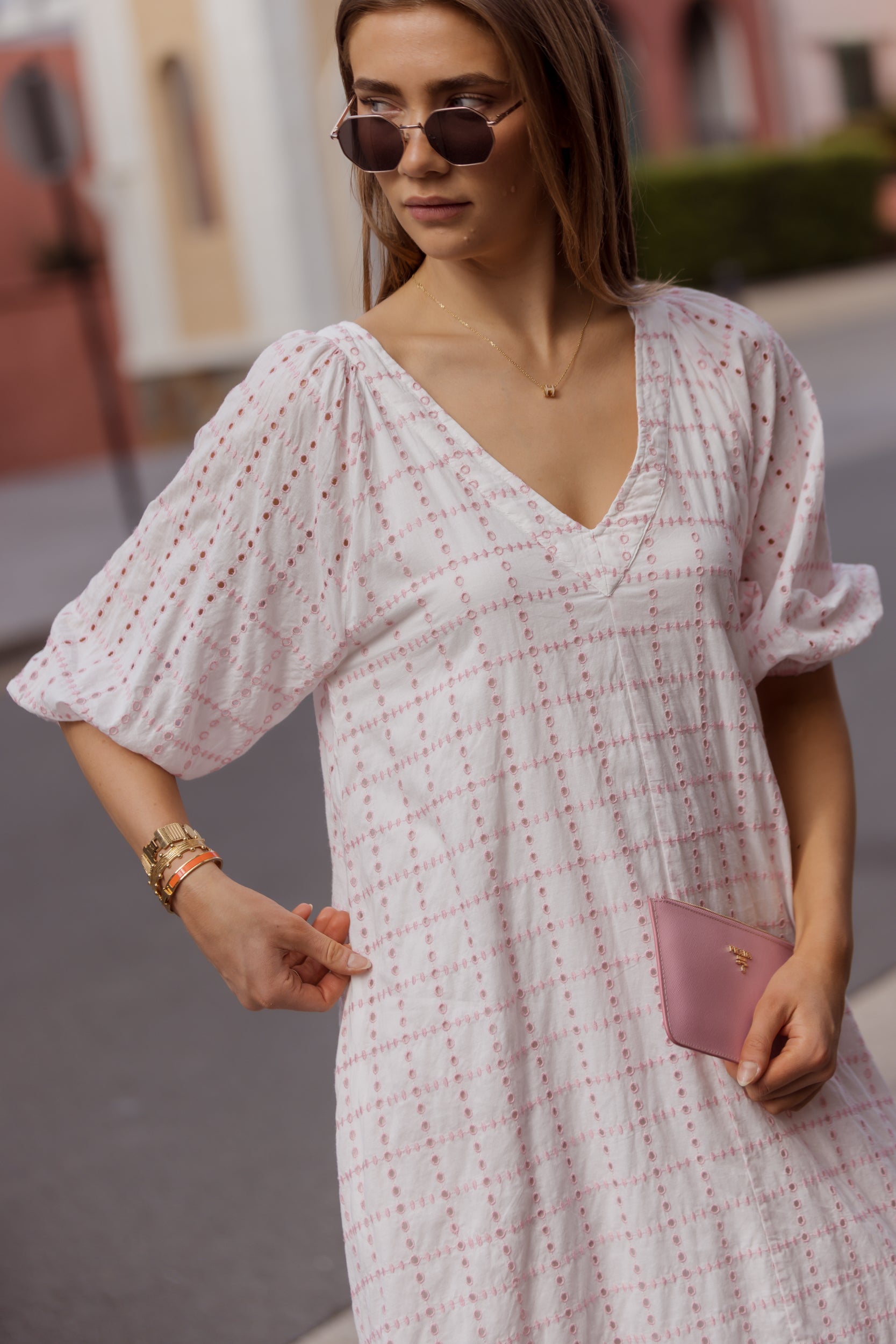 ROMI Maxi Dress White/Pink