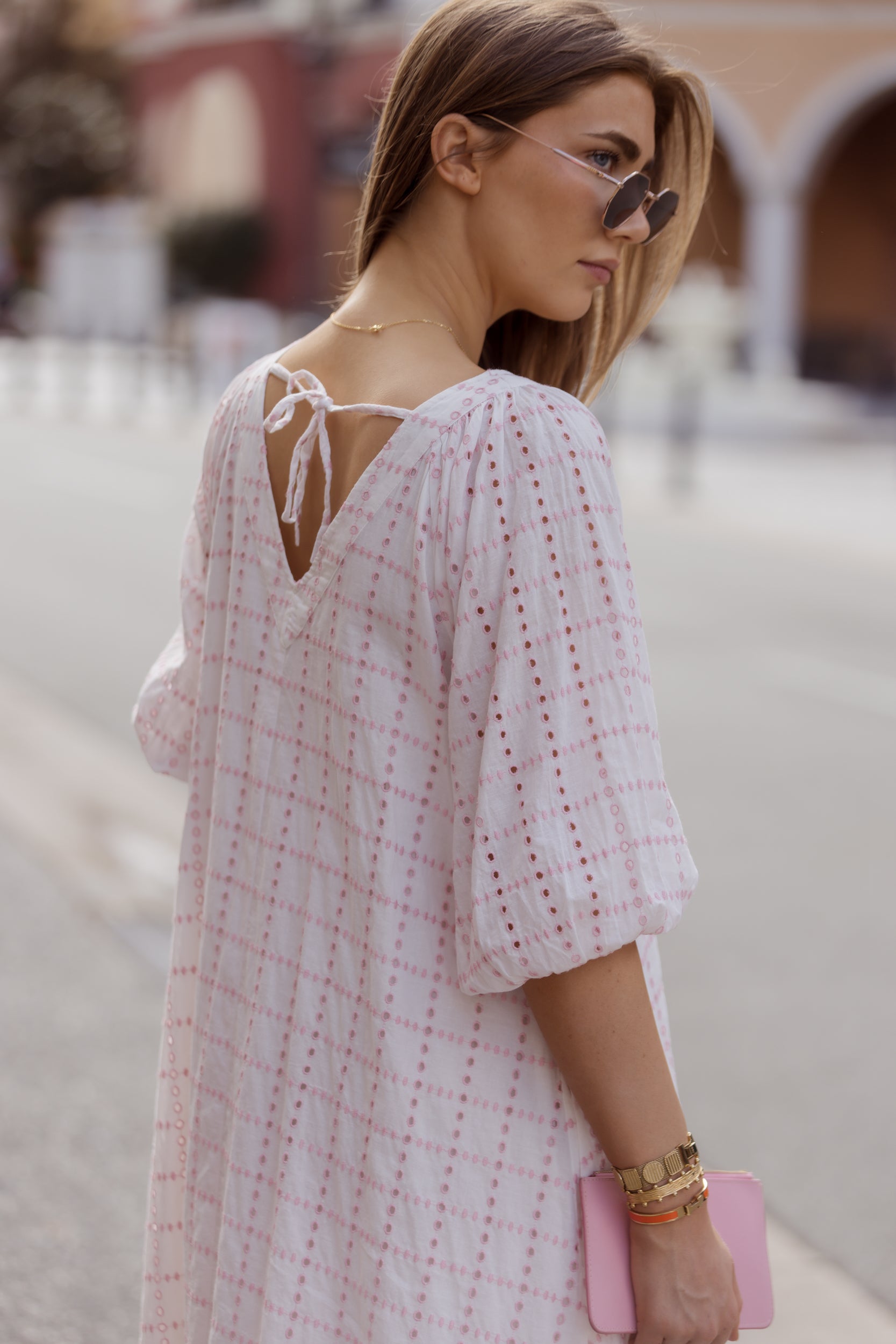 ROMI Maxi Dress White/Pink