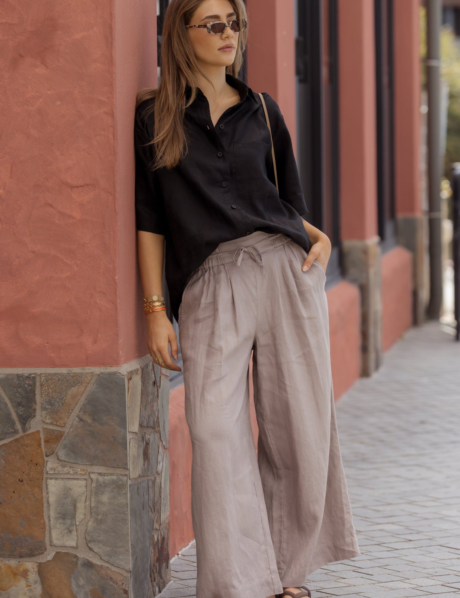 CIEL Pants in Taupe, relaxed wide leg linen pants by Alexandra Australia