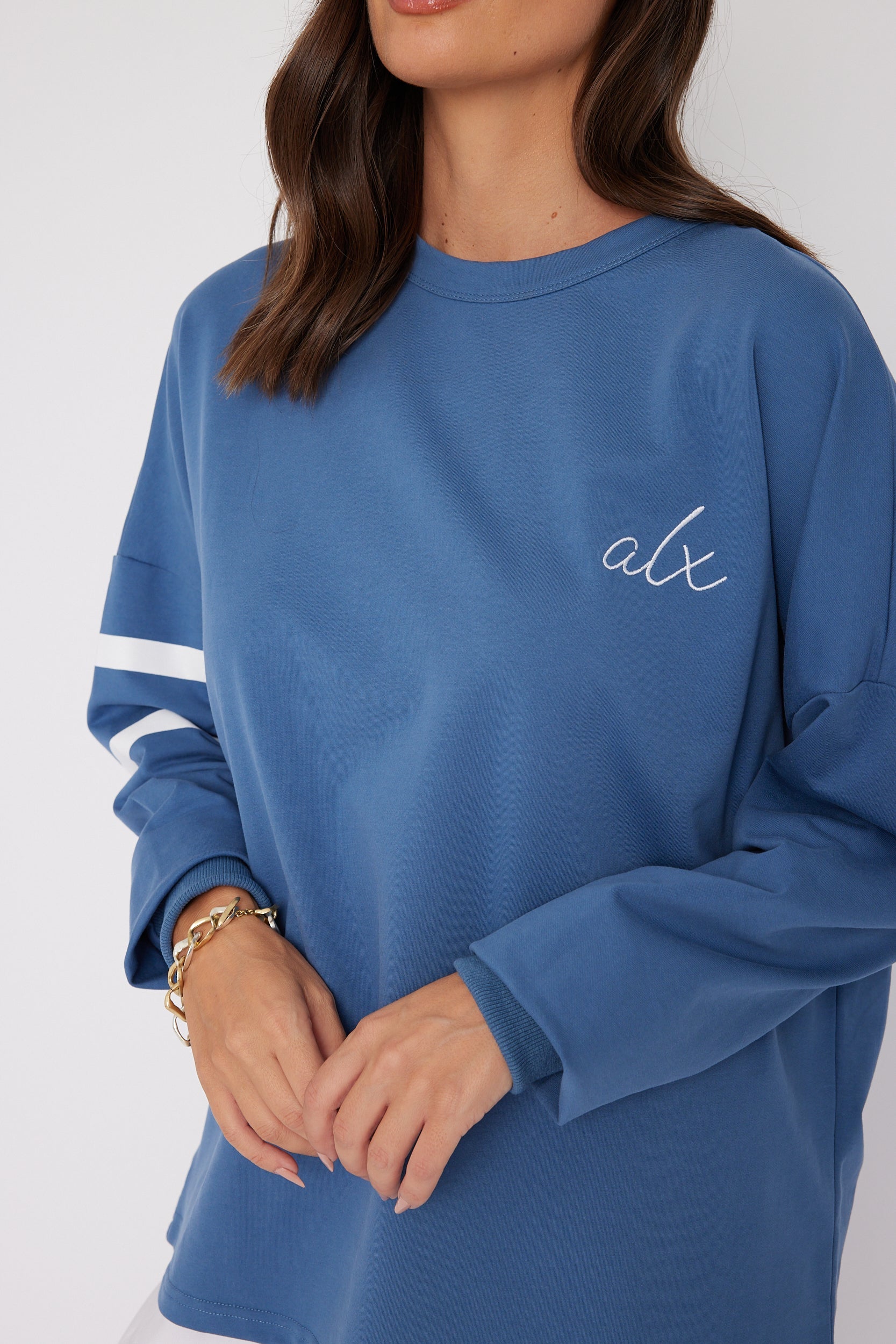 トップス LUSTER PLAITING L/S TEE DUSTY BLUE 오라리 러스터 플래이팅 롱슬리브 티셔츠 더스티 블루 | Auralee