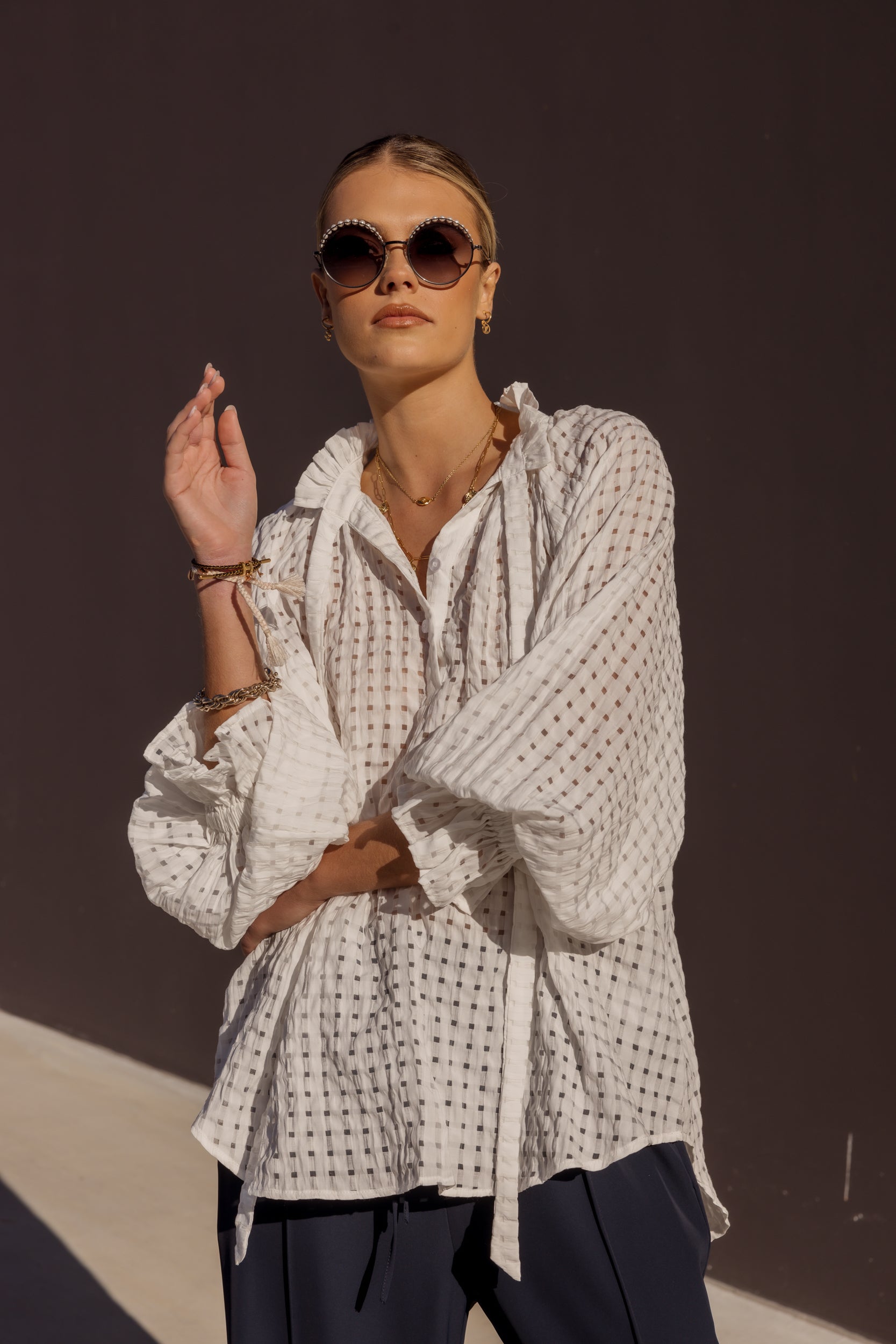 DANILL Blouse Chequer White