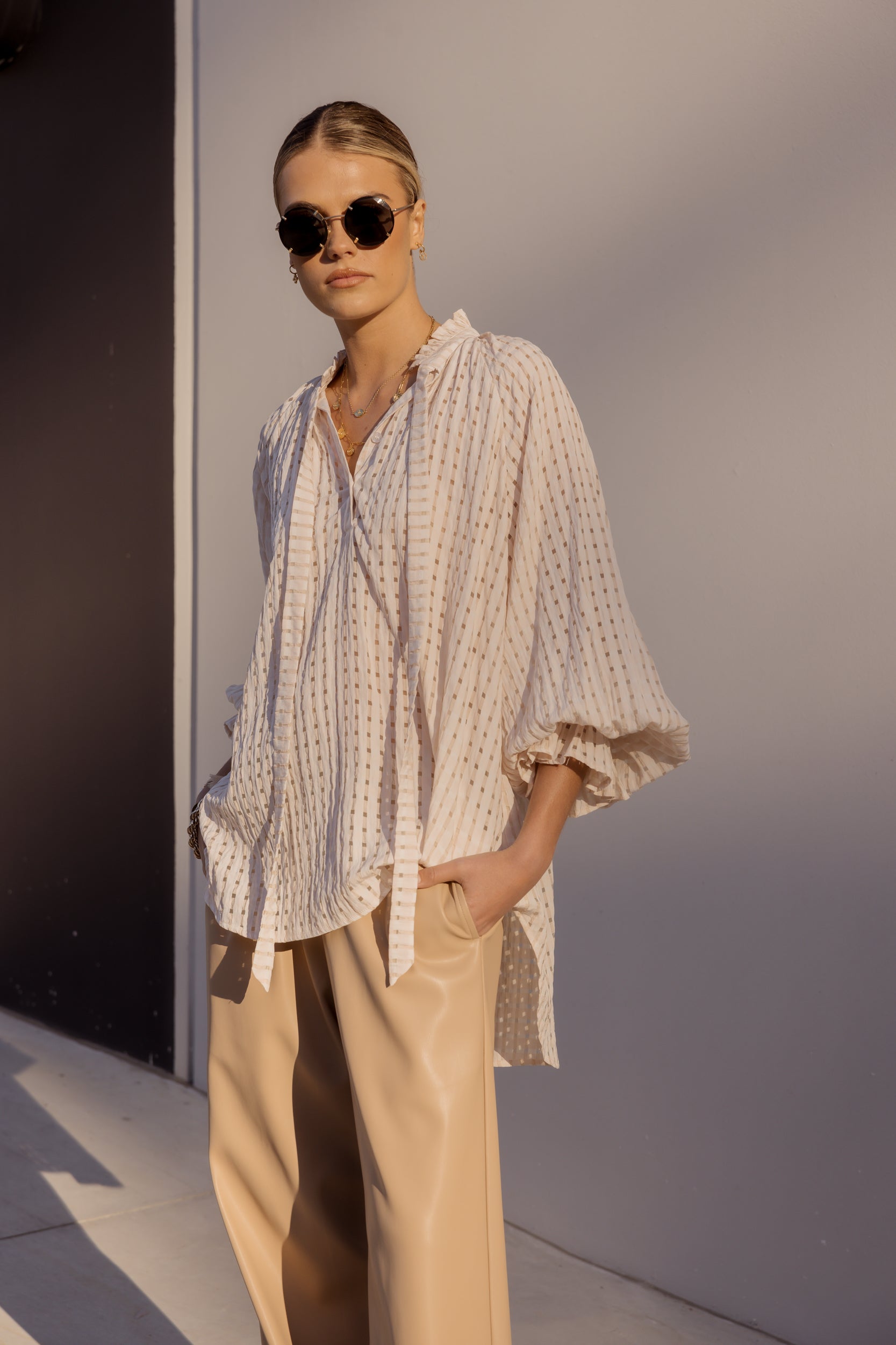 DANILL Blouse Chequer Beige