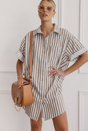 APEX Dress Taupe Stripe